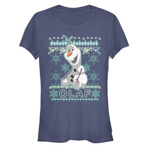 Juniors Womens Frozen Ugly Christmas Olaf T-Shirt - 1 of 3