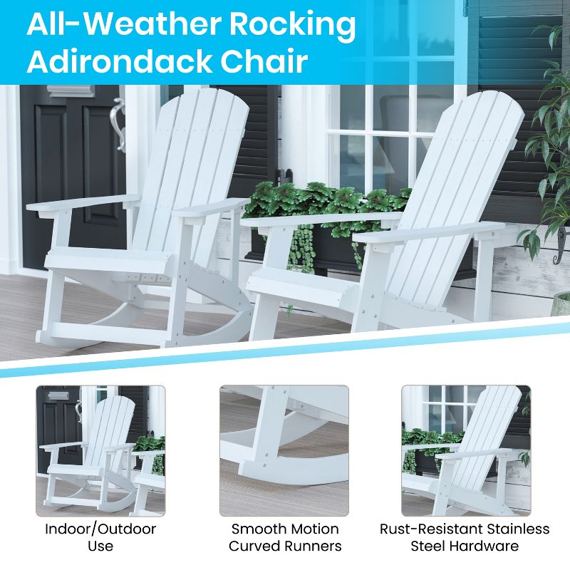 Emma and Oliver Set of 2 Marcy Classic All-Weather Poly Resin Rocking Adirondack Chairs with Stainless Steel Hardware for Year Round Use, 4 of 12