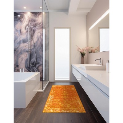 Vibrant Orange Synthetic Runner Rug with Easy Care