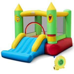 Safstar Inflatable Bounce House with 480W Blower Slide Jumping Area & Basketball Hoop - 1 of 4