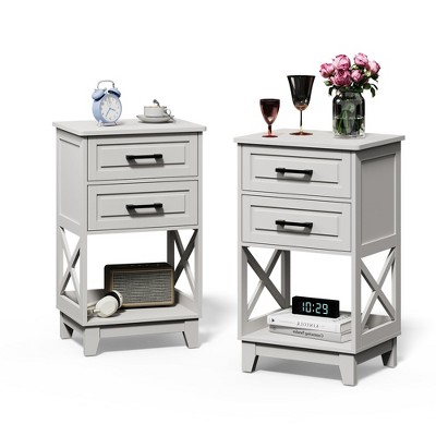 Heynemo Tall Nightstand with 2 Drawers & Open Shelf Below, Modern Night Stand End Table for Bedroom, Living Room, Home Office