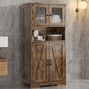 Garvee 67" Tall Freestanding 3 Tier Storage Cabinet with 4 Doors and Adjustable Shelves for Living Room, Dining Room, Bathroom, Entryway - 1 of 4