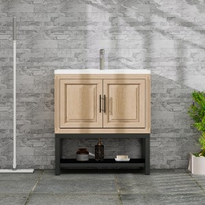 Lyngins Bathroom Vanity with Sink & Aluminum Gunmetal Faucet, Freestanding Bathroom Cabinet with Storage Doors & Open Iron Shelf for Outdoor-Ready - 1 of 4