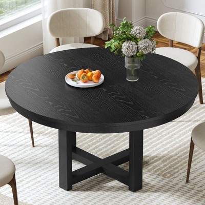 PexFix 45" x 45" Solid Wood Farmhouse Dining Table Round Wood Texture Top with Cross X Base for Modern Dining Rooms & Family Gatherings Black