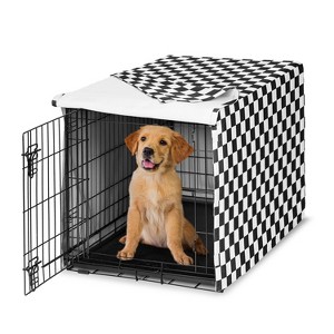 Sweet Jojo Designs Boy, Girl, Unisex/Gender Neutral Dog Crate Kennel Cover 36in. Gingham Checkered Plaid Black and White - 1 of 4