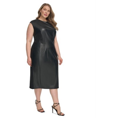 Calvin Klein Womens Mix Media Sleeveless Shift Dress
