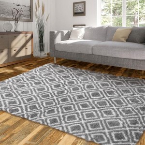 Soft Shaggy Diamond Runner Rug, Non-Slip Plush Carpet for Bedroom, Kids' Room & Living Room, Machine-Washable Fluffy Floor Mat - 1 of 4