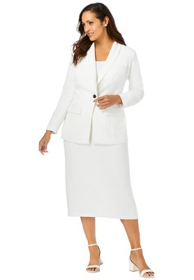 Jessica London Women's Plus Size Two Piece Single Breasted Jacket Skirt Suit  Set - 24, White : Target