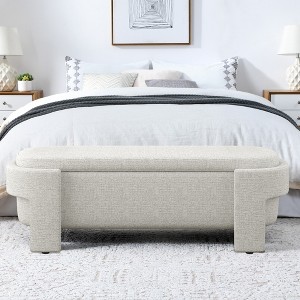 Vynxaria Linen Fabric Upholstered Bench with Large Storage Space for the Living Room, Entryway and Bedroom,Beige stripe ( 51.5''x20.5''x17'' ) - 1 of 4