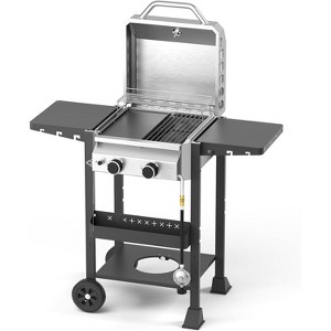 ZAFRO 2-Burner Propane Gas BBQ Grill, 16000 BTU Stainless Steel Barbecue with Cast Iron Grates Side Storage Shelves, Top Lid - 1 of 4