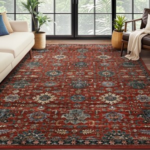 Soft Boho Vintage Low Pile Washable Large Area Rugs Indoor Floor Carpet for Living Room Bedroom - 1 of 4