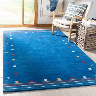 Blue Hand-Knotted Wool 8' x 10' Striped Area Rug