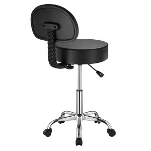 VEVOR Rolling Stool with Back Support and Wheels, 450 LBS Weight Capacity Round Rolling Stool Chair, Height Adjustable Thickened PU Leather, Black - 1 of 4
