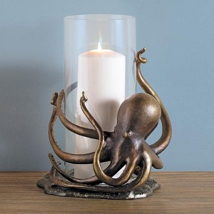 SPI Home Octopus Hurricane Candleholder – Sculpted Metal Sea Life Design, 14" H x 9.5" W, Coastal Decorative Accent - 1 of 3