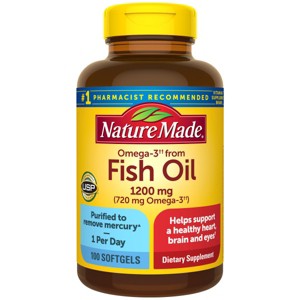 Nature Made Omega 3 Fish Oil 1200 mg, Fish Oil Supplements as Ethyl Esters, Omega 3 Fish Oil for Healthy Heart, Brain & Eyes Support, 100 Softgels - 1 of 4