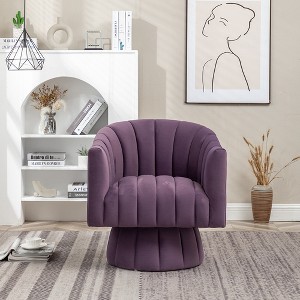 SEYNAR Modern Glam Velvet Upholstered Round Swivel Accent Arm Barrel Chair for Living Room - 1 of 4