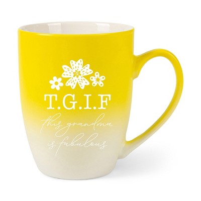 Elanze Designs TGIF This Grandma Is Fabulous Two Toned Ombre Matte Yellow and White 12 ounce Ceramic Stoneware Coffee Cup Mug