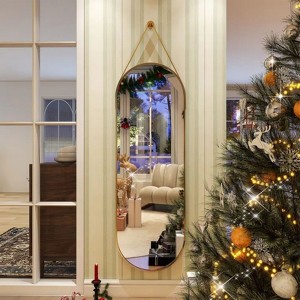 HOMLUX 16"x48" Oval Pill Full Length Mirror Decorative Wall Hanging Mirror Bathroom Entryway,Black/Gold - 1 of 4