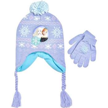 Frozen Elsa and Anna Beanie Hat and Gloves Cold Weather Set, (Ages 2-7)