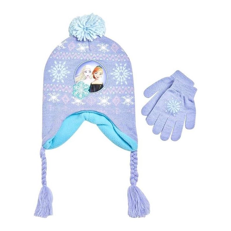Frozen Elsa and Anna Beanie Hat and Gloves Cold Weather Set, (Ages 2-7), 1 of 5