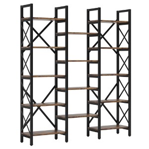 Resenkos Bookshelf, Bookcase Standing Shelf Unts,59" Bookshelf, Triple Wide 5-Shelf Bookcase Display Rack,Rustic Brown - 1 of 2