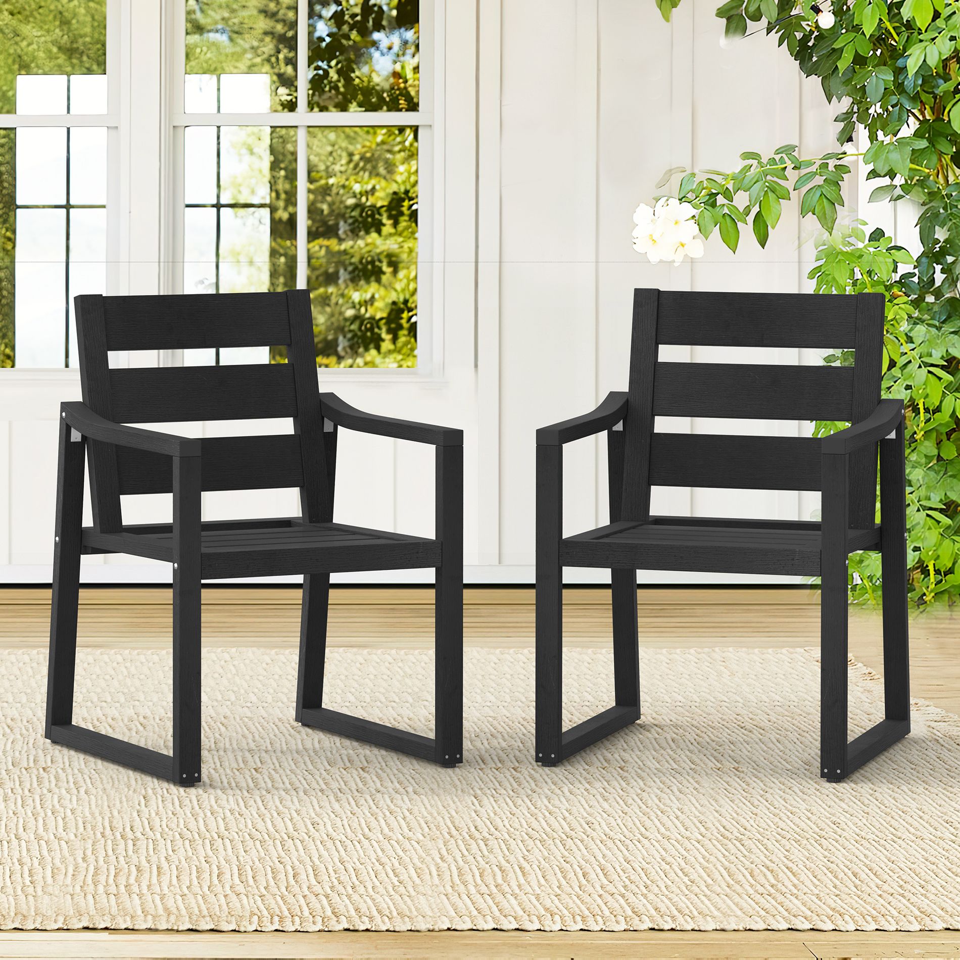 Arceso Outdoor Dining Chairs Set of 2,Weather Resistant Patio Chairs with Armrest for Indoors,Black
