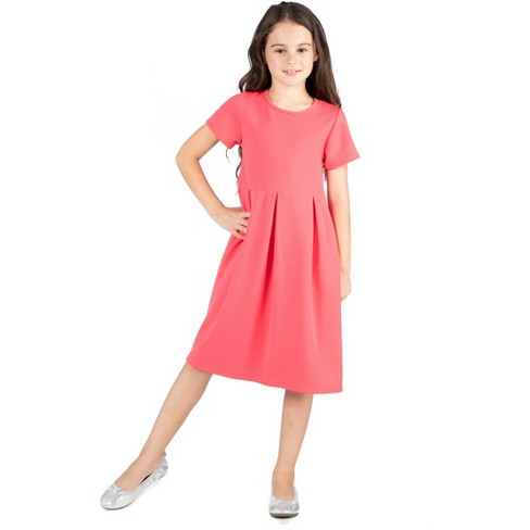 24seven Comfort Apparel Girls Short Sleeve Pleated Party Dress-coral-xl ...
