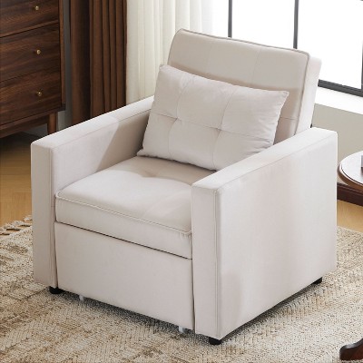 NicBex 3-in-1 Convertible Sleeper Chair,Modern Velvet Folding Sofa Bed with Pillow,Couches with Pocket for Living Room,Gray/Beige