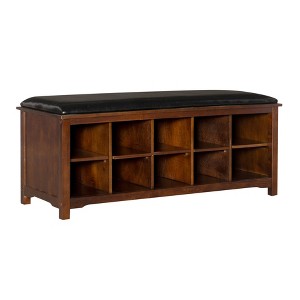 45" Cape Anne Dark Brown Faux Leather Upholstered Storage Bench Dark Walnut - Linon: Entryway Seating, Shoe Cubbies - 1 of 4