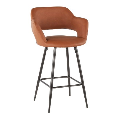 Contemporary Black Metal and Brown Faux Leather Counter Stools