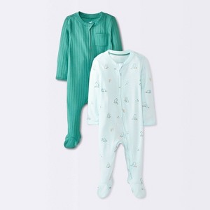 Baby Boys' 2pk Cozy Wide Ribbed Animals Sleep N' Play - Cloud Island™ Blue - 1 of 4