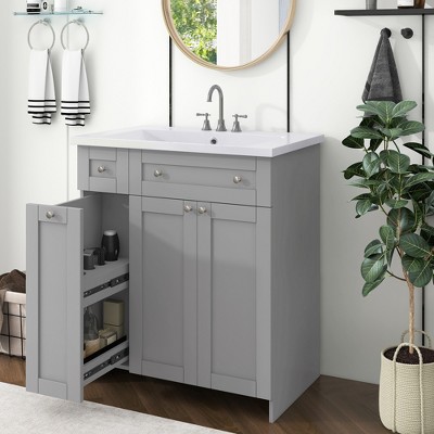 36 Contemporary Bathroom Vanity With Top Sink, 2 Soft Close Doors, And 6  Drawers, Gray - Modernluxe : Target