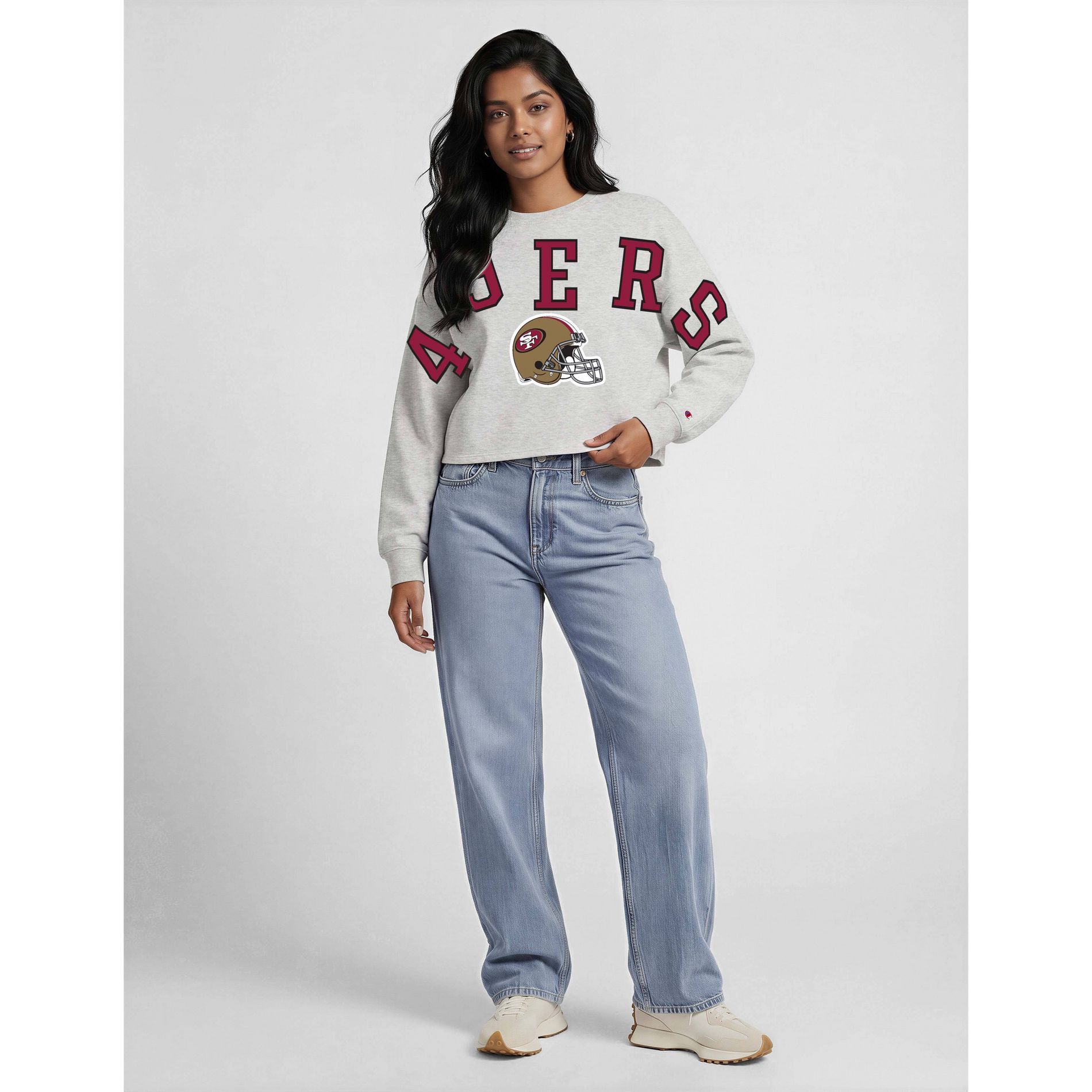 NFL San Francisco 49ers Champion Women's Gray Long Sleeve Cropped Fleece Sweatshirt