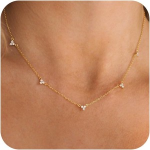 Dainty Station Choker Necklace for Women, Cubic Zirconia Simulated Diamond Layering Jewelry - 1 of 4
