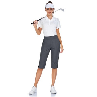 Pull On Capris for Women Elastic Waist Dressy Casual Hiking Golf Capri Pants with Pockets