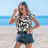 Women's Leaf Print Shirt Ruffle Sleeve Top - Cupshe - 4 of 4