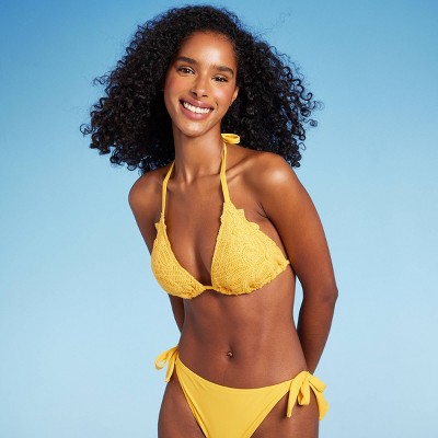 Women's Crochet Halter Triangle Bikini Top - Shade & Shore™ Yellow XL