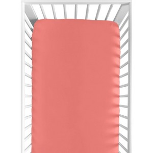 Sweet Jojo Designs Girl Baby Fitted Crib Sheet Mod Diamond Collection Solid Coral Pink - 1 of 4