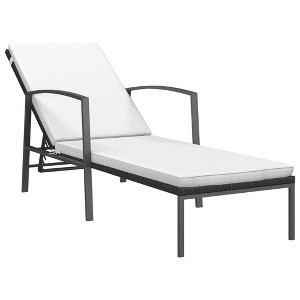 vidaXL Sun Lounger Black and Cream White Poly Rattan, Powder-Coated Steel - 1 of 4