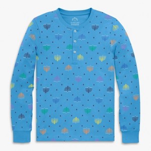 Primary Adult Organic Henley Pj Top In Rainbow Menorahs (Unisex Fit) - 1 of 2