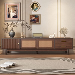 PAGED Rattan TV Stand, Modern Farmhouse Media Console Table with Solid Wood Legs, TV Stands for Living Room - 1 of 4