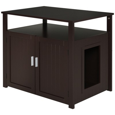 ONWITH Wooden Cat Litter Box Enclosure Furniture with Adjustable Partition