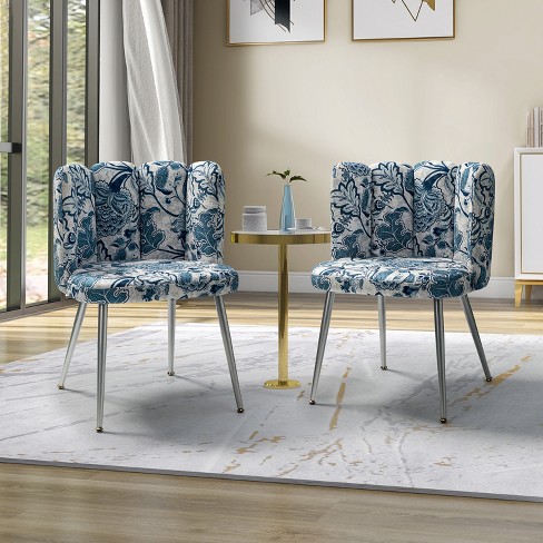 Set of 2 Jorge Upholstered Modern printed fabric Accent Side Chair with  Shell Back and Unique Pattern Design | ARTFUL LIVING DESIGN-NAVY