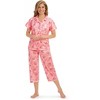 Collections Etc Short Sleeve Button-Front Abstract Floral Capris Pajama Set - 4 of 4