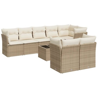 vidaXL Garden Sofa Set Beige PE Rattan 9 Piece Set Modular