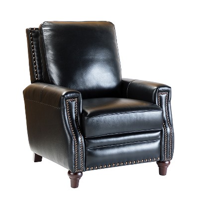 Theresa Modern Wooden Upholstery Genuine Leather Recliner with Nailhead Trim for Living Room and Bedroom  | ARTFUL LIVING DESIGN