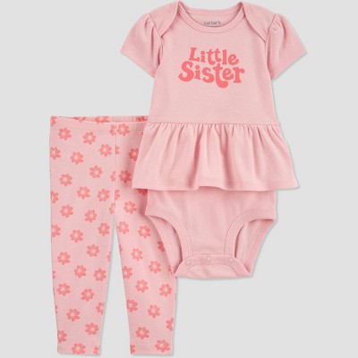 Carter s Just One You Baby 2pc Family Love Little Sister Top Bottom Set Pink Target