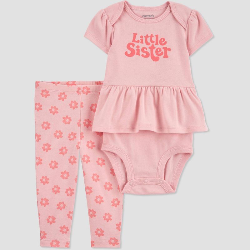 Carter&#39;s Just One You&#174;️ Baby 2pc Family Love Little Sister Top & Bottom Set - Pink, 1 of 5