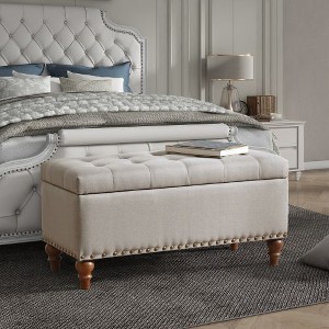 CAVINAS Retro Rivet Storage Ottoman Bench, Support Hinge Top, Upholstered Ottoman with Storage, End of Bed Bench, Ottoman Bench for Bedroom - 1 of 4
