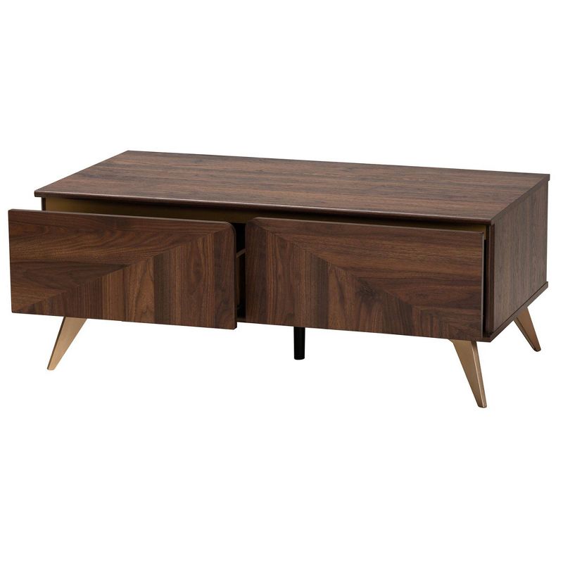Graceland 2 Drawer Wooden Coffee Table Walnut Brown/Gold - Baxton Studio, 4 of 13